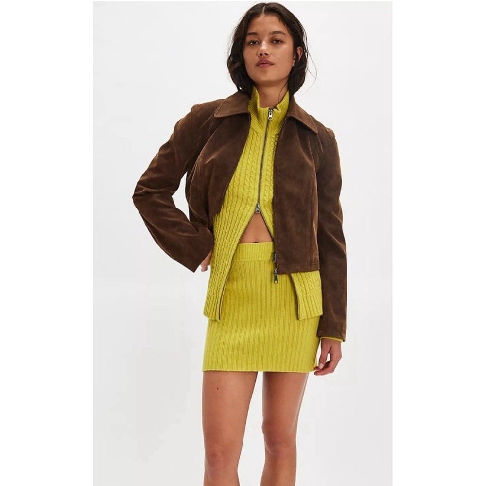 Free People Eliza Mini Skirt Sweater Set, size XS, color Chartreuse‎ NWT - Picture 2 of 12